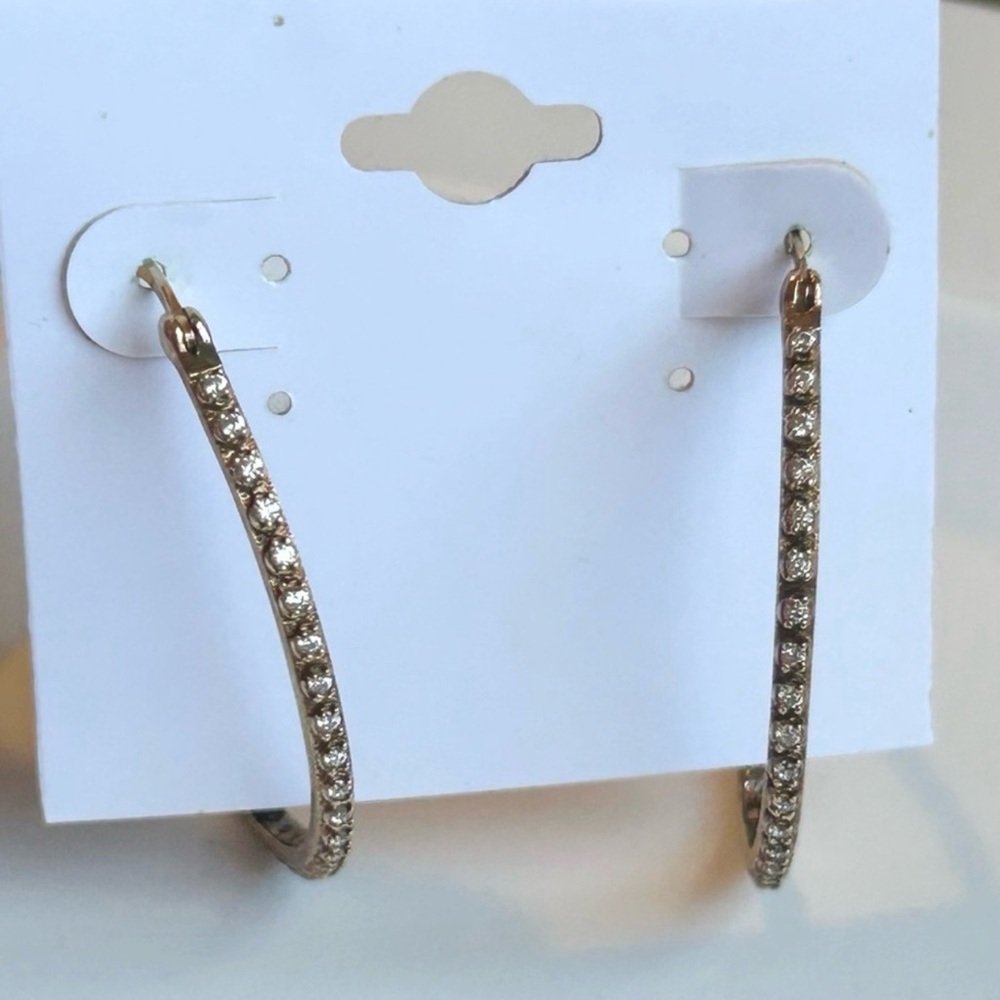 Dee Berkley Gold Vermeil Inside Out CZ Crystal Hoop Earrings 925 Sterling Silver - Picture 4 of 15
